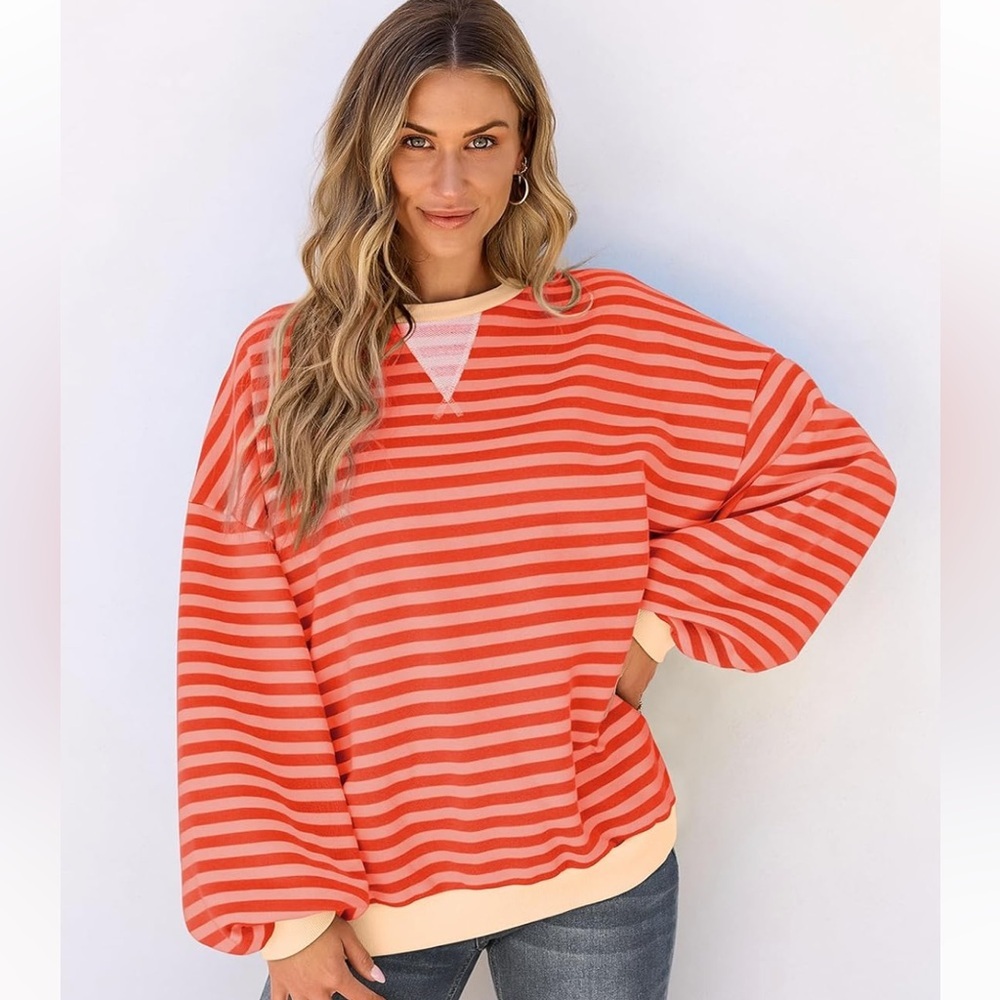 UEU Oversized Classic Striped Pullover Sweatshirt Women’s Medium